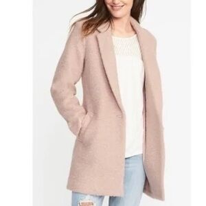 Blush Pink Boucle Textured Teddy Coat